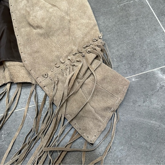 Tan leather western vest long fringe boho cowboy cowgirl - Picture 9 of 10